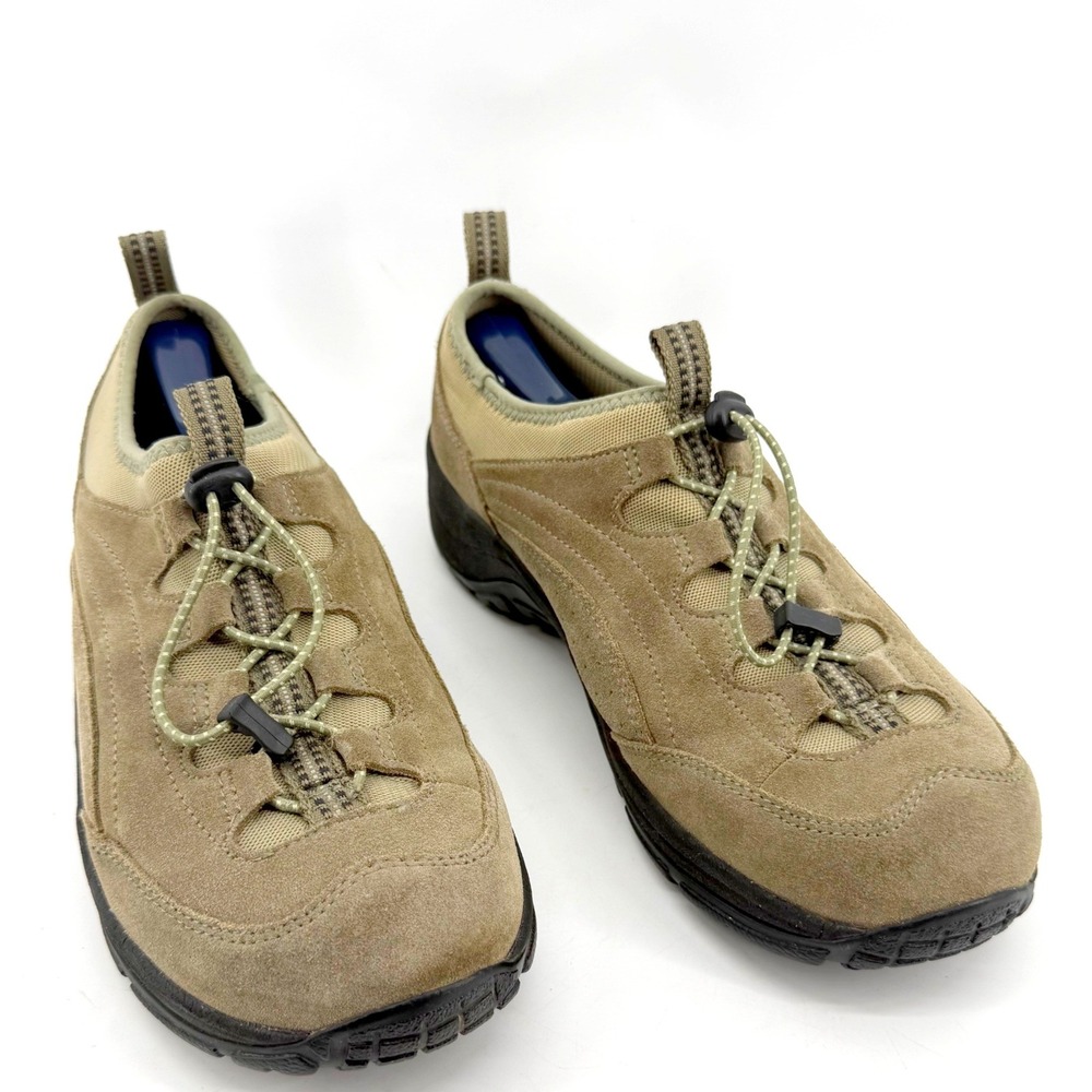 LL Bean Suede Walking Shoes Womens 11 Tan Bungee Lacing Hiking Trail Outdoor